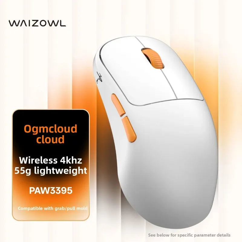 Waizowl Cloud Wireless Gaming Mouse PAW3395 26K DPI Symmetrical Tri-Mode 4KHz Polling Esports Mice for Medium Large Hands PC